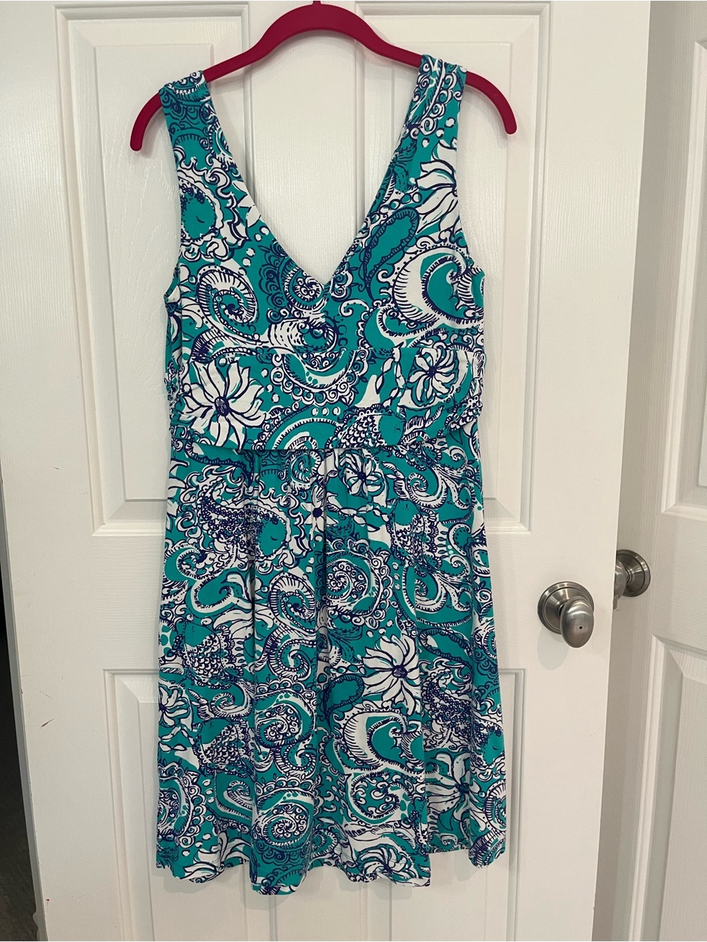 Lilly Pulitzer Sloane mini dress, Teal and White Paisley V-Neck